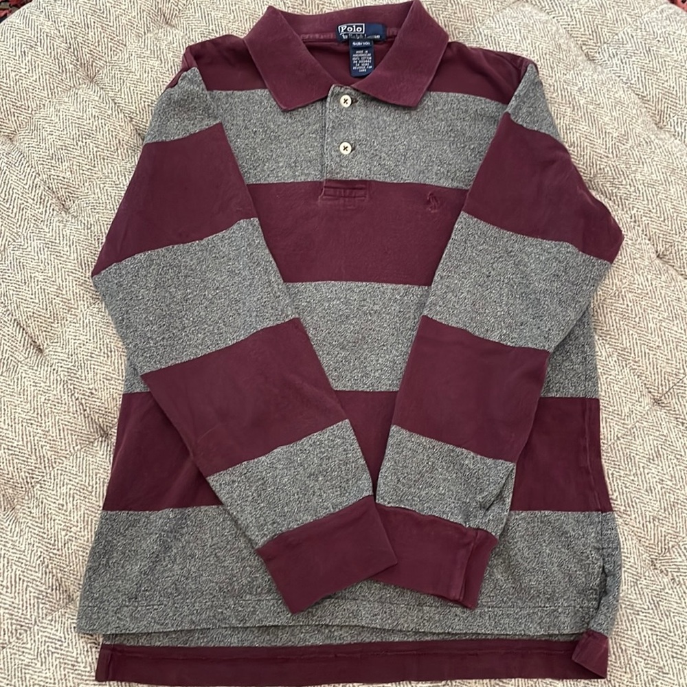 Polo by Ralph Lauren Burgundy and Gray Striped Kids Polo